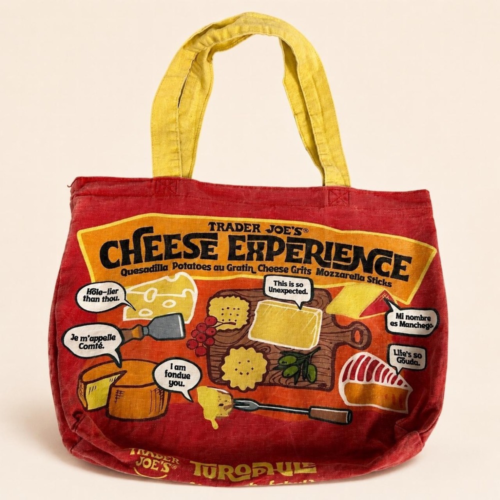 Trader Joe's Cheese Experience red canvas tote bag